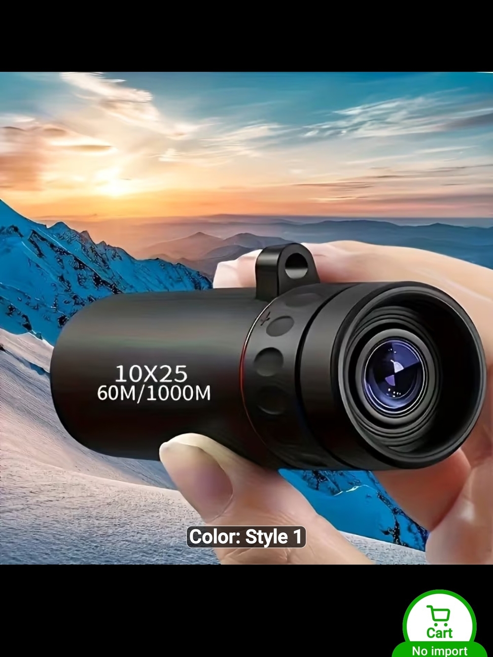 Black 10x25 Monocular Telescope - Portable Pocket Spotting Scope